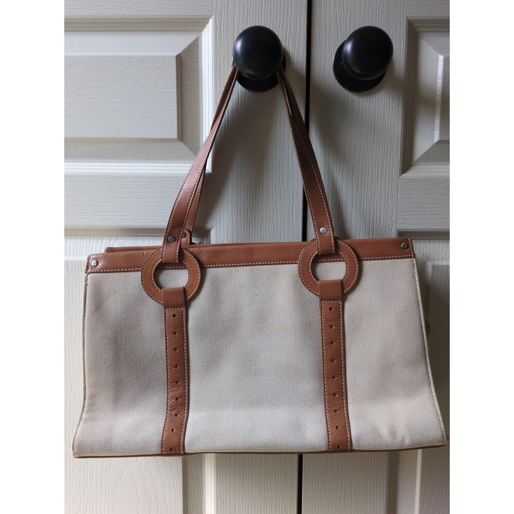 Y2K Cole Haan Beige Canvas With Brown Leather Trim Shoulder Bag Classic
